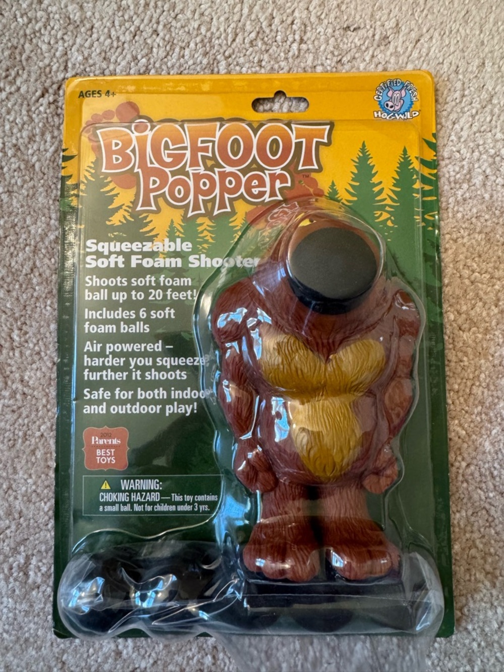 Bigfoot Popper Squeezable Soft Foam Ball Shooter NWT Hog Wild Toy Sasquatch